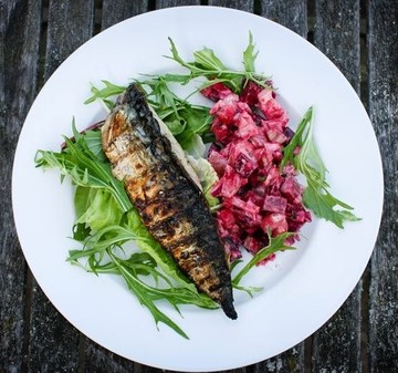 Grilled Mackerel with Beetroot & New Potato Salad
